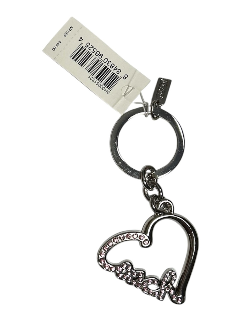 Vintage COACH NWT Y2K Pave Crystal Script Signature Heart Keychain KEY Ring Fob